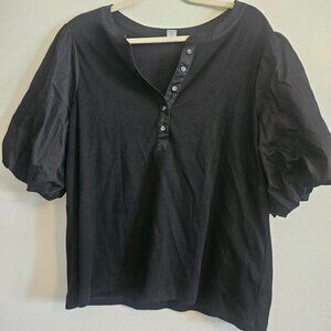 Old Navy XXL Black Ribbed Knit Top with Puff sleeves